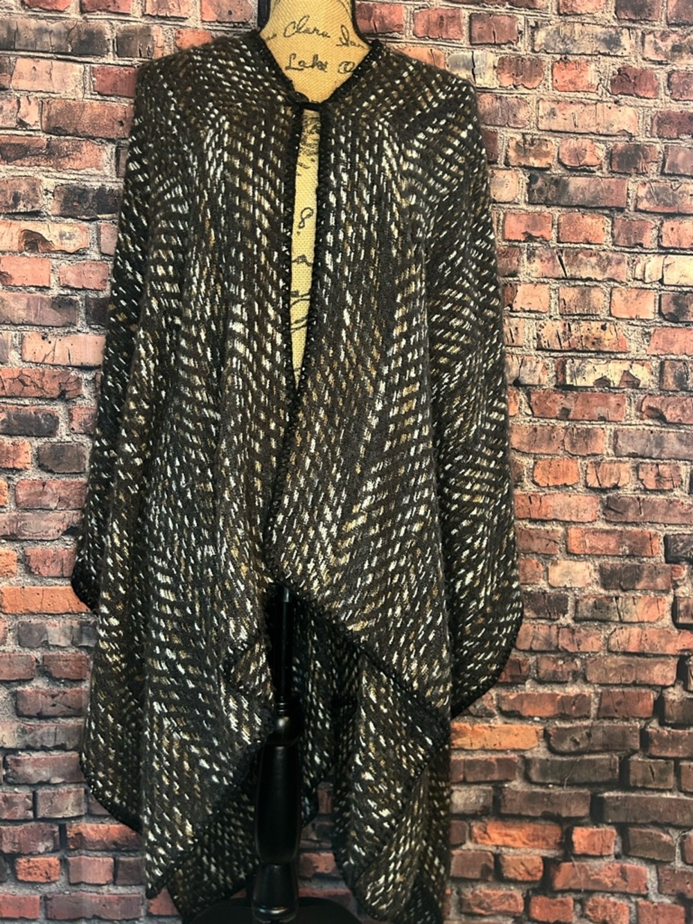 Cozy Oversized Knit Women's Poncho - Charcoal and White